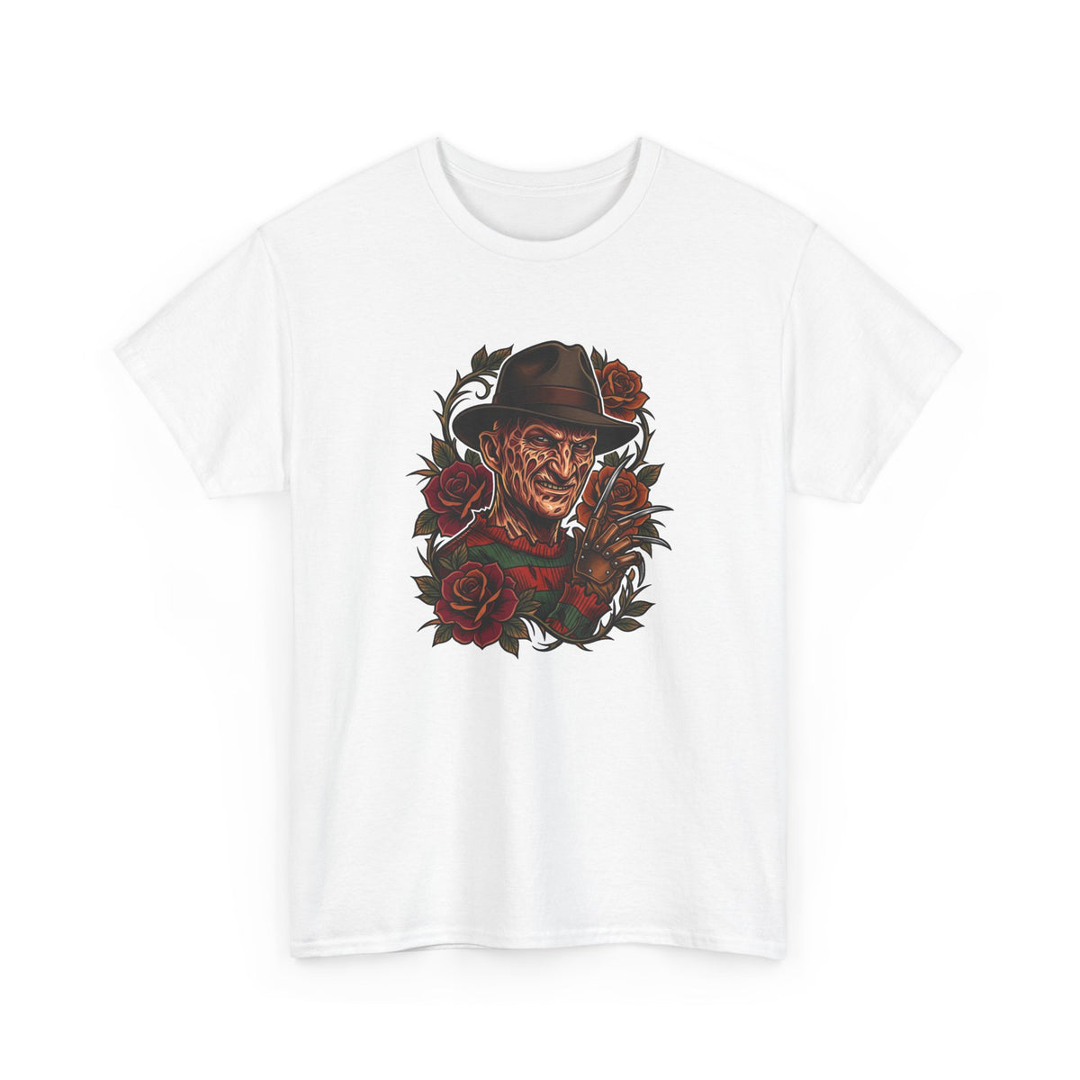 Horror Rose Tee — Vintage Freddy-Inspired Nightmare Skull Graphic T-Shirt