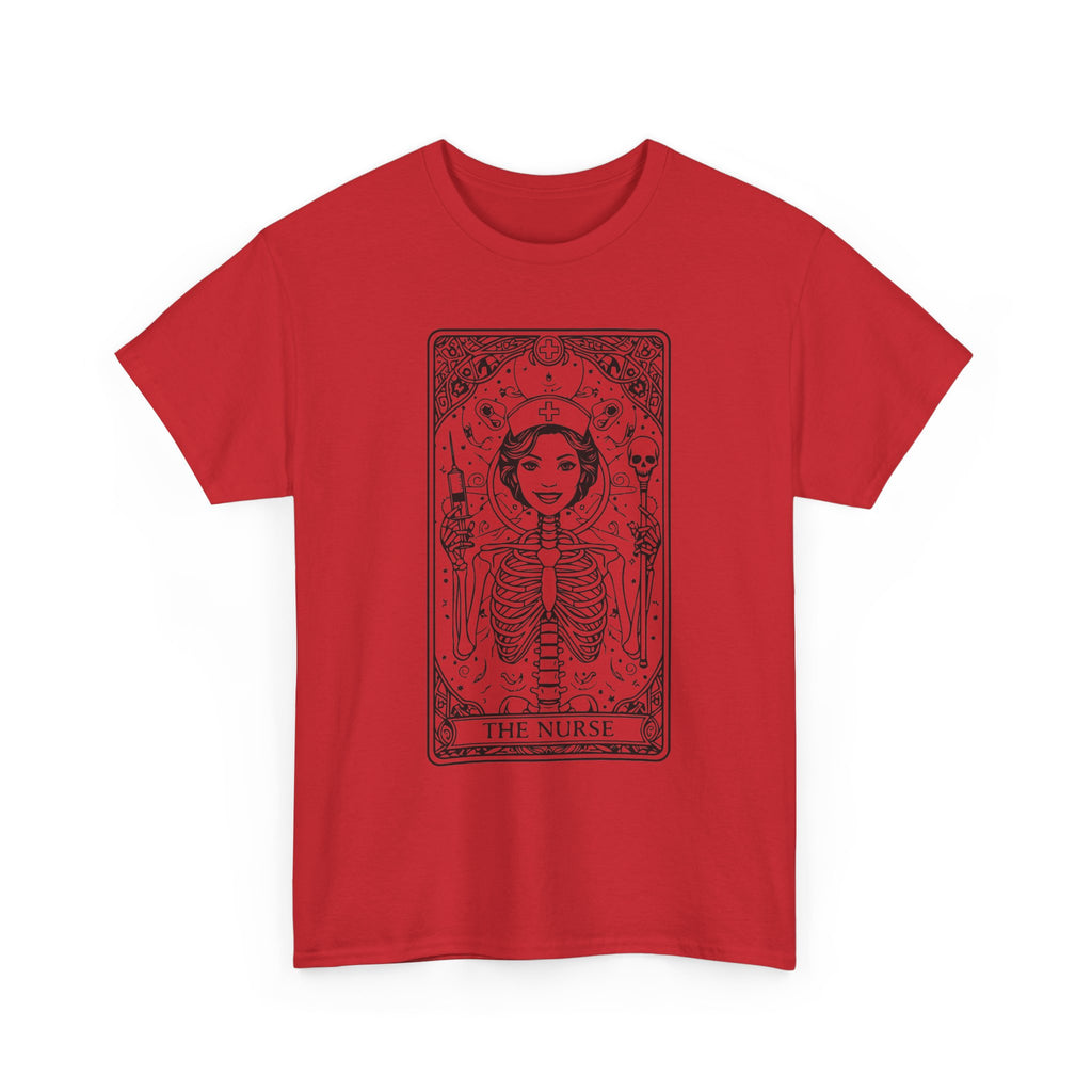 Tarot Nurse Graphic Tee — 'The Nurse' Skeleton Card T-Shirt