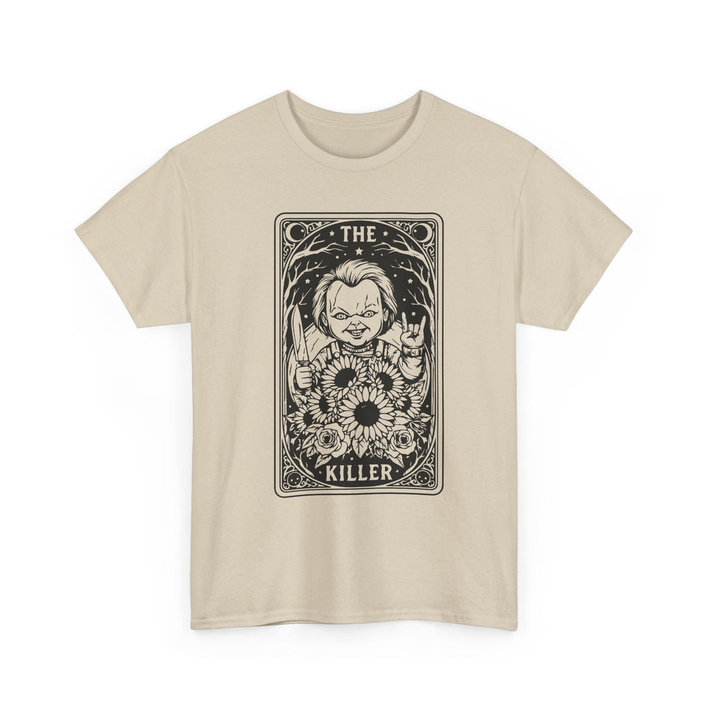 Killer Tarot Tee — Black & White Occult Sunflower Graphic T-Shirt