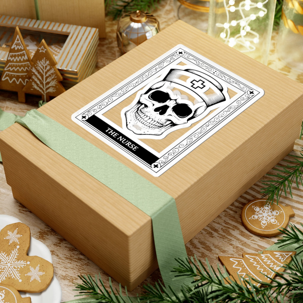 Skull Nurse Kiss-Cut Sticker — Gothic Medical Laptop Decal