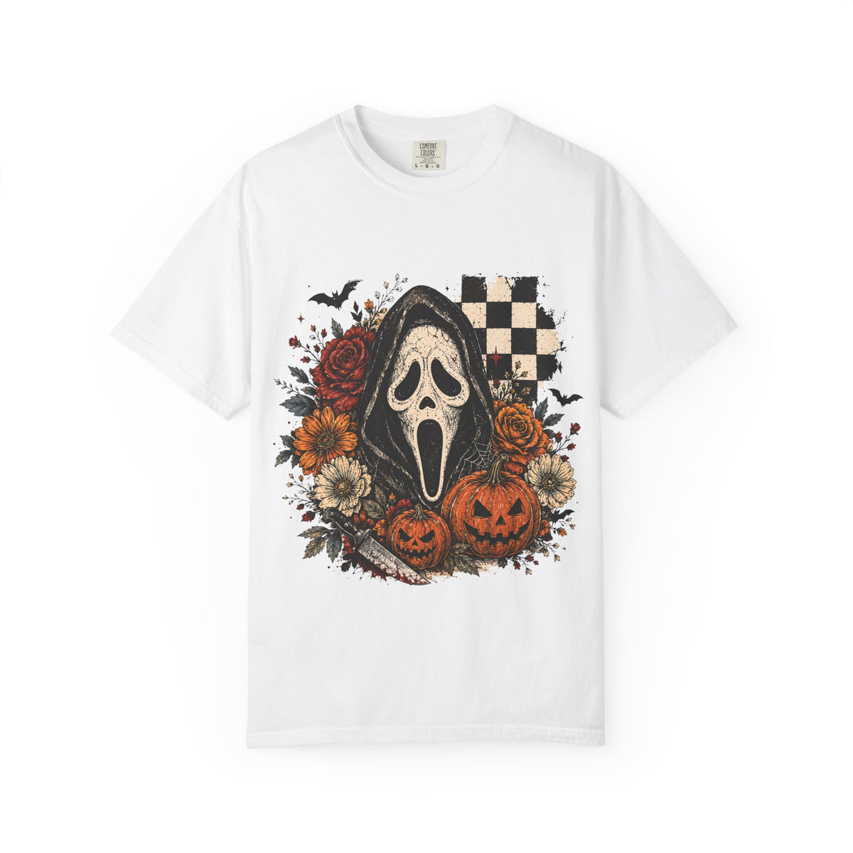 Scream Mask Halloween T‑Shirt — Vintage Pumpkin & Floral Horror Tee