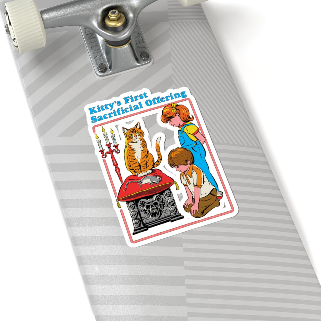 Kiss-Cut Sticker — "Kitty's First Sacrificial Offering" Retro Horror Cat Illustration