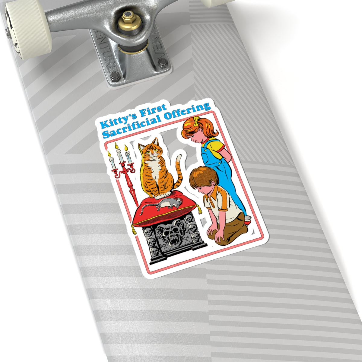 Kiss-Cut Sticker — "Kitty's First Sacrificial Offering" Retro Horror Cat Illustration