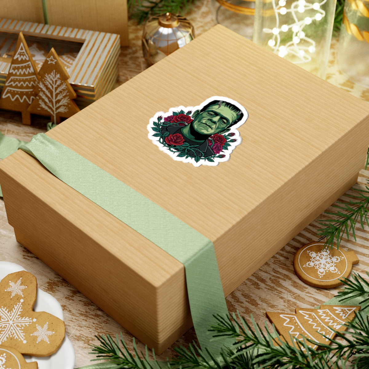 Frankenstein Rose Kiss-Cut Sticker — Gothic Horror Laptop Decal