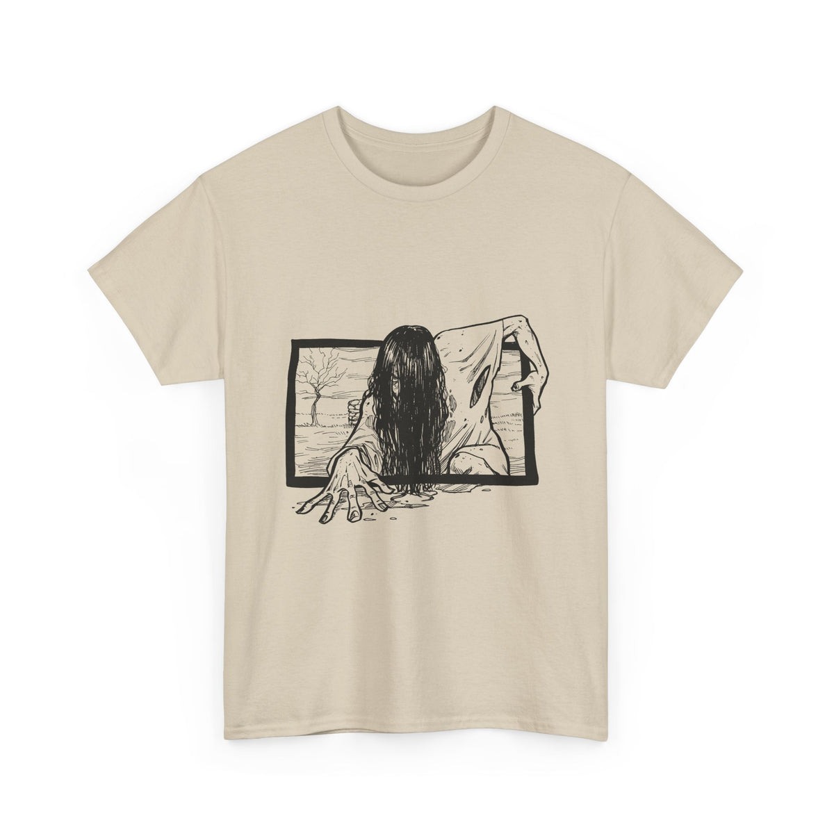 Horror Girl T‑Shirt — Creepy Window Ghost Graphic Tee