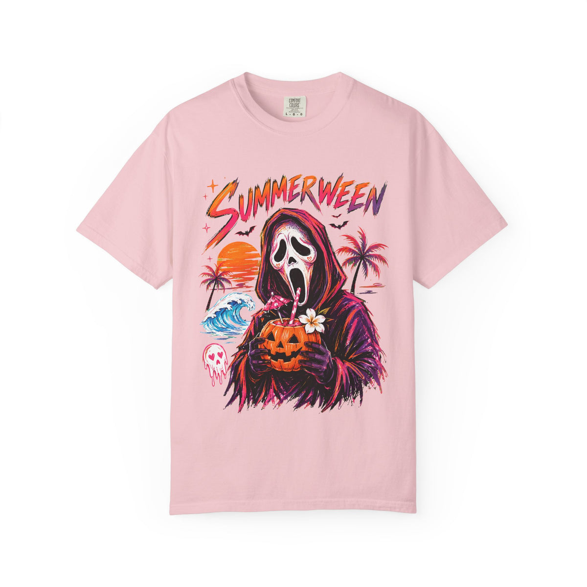 Summerween T-Shirt — Retro Horror Scream Mask Pumpkin Tee