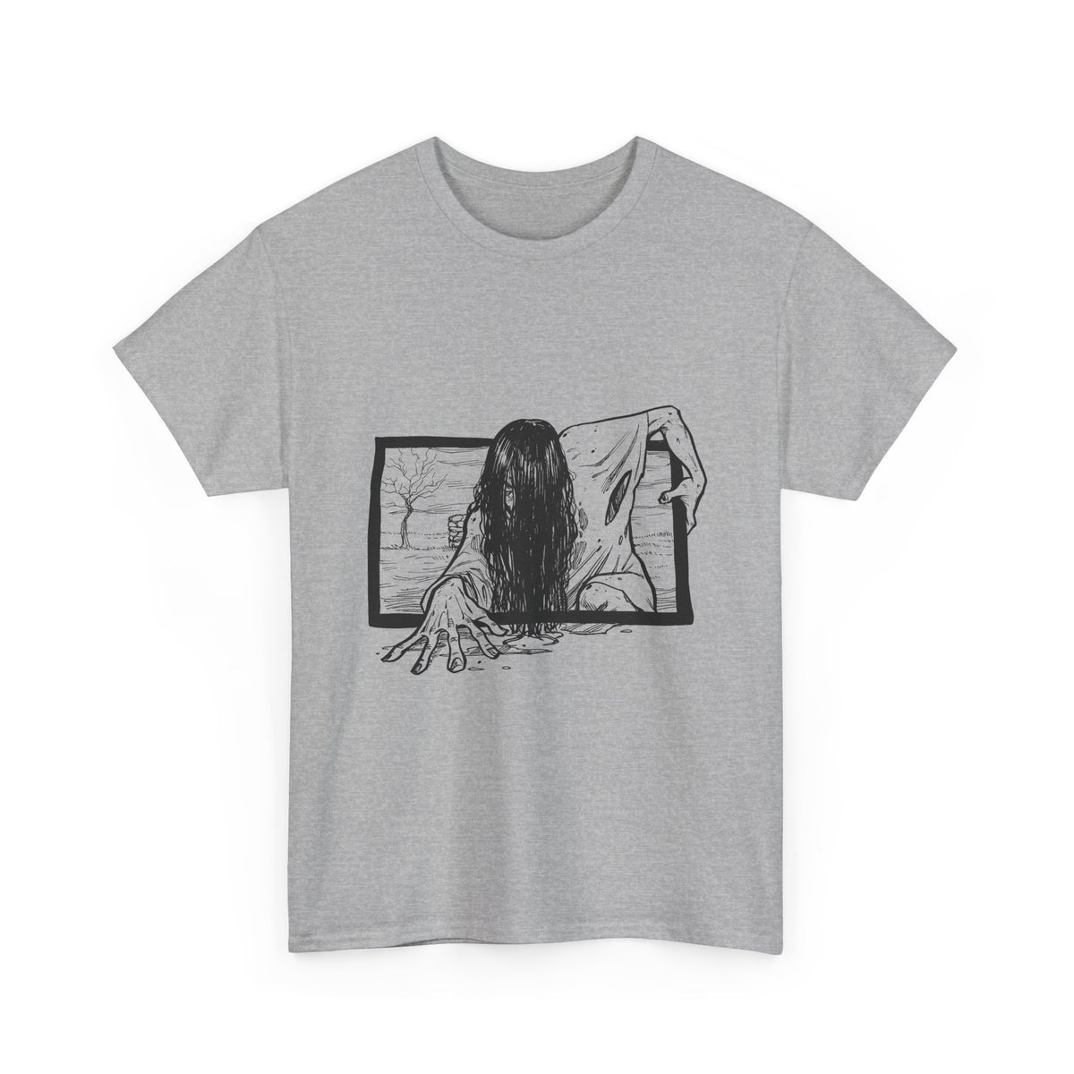 Horror Girl T‑Shirt — Creepy Window Ghost Graphic Tee