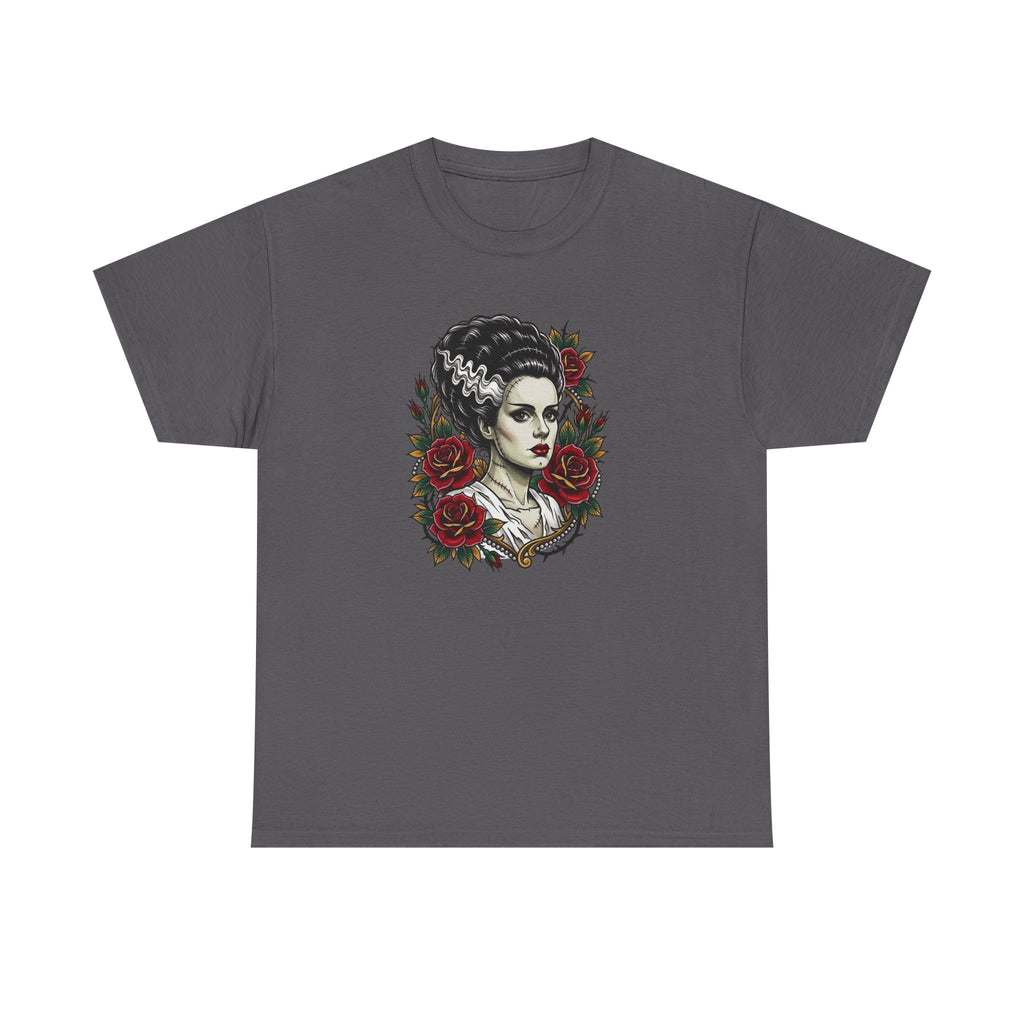 Bride of Frankenstein Tee — Gothic Portrait with Red Roses