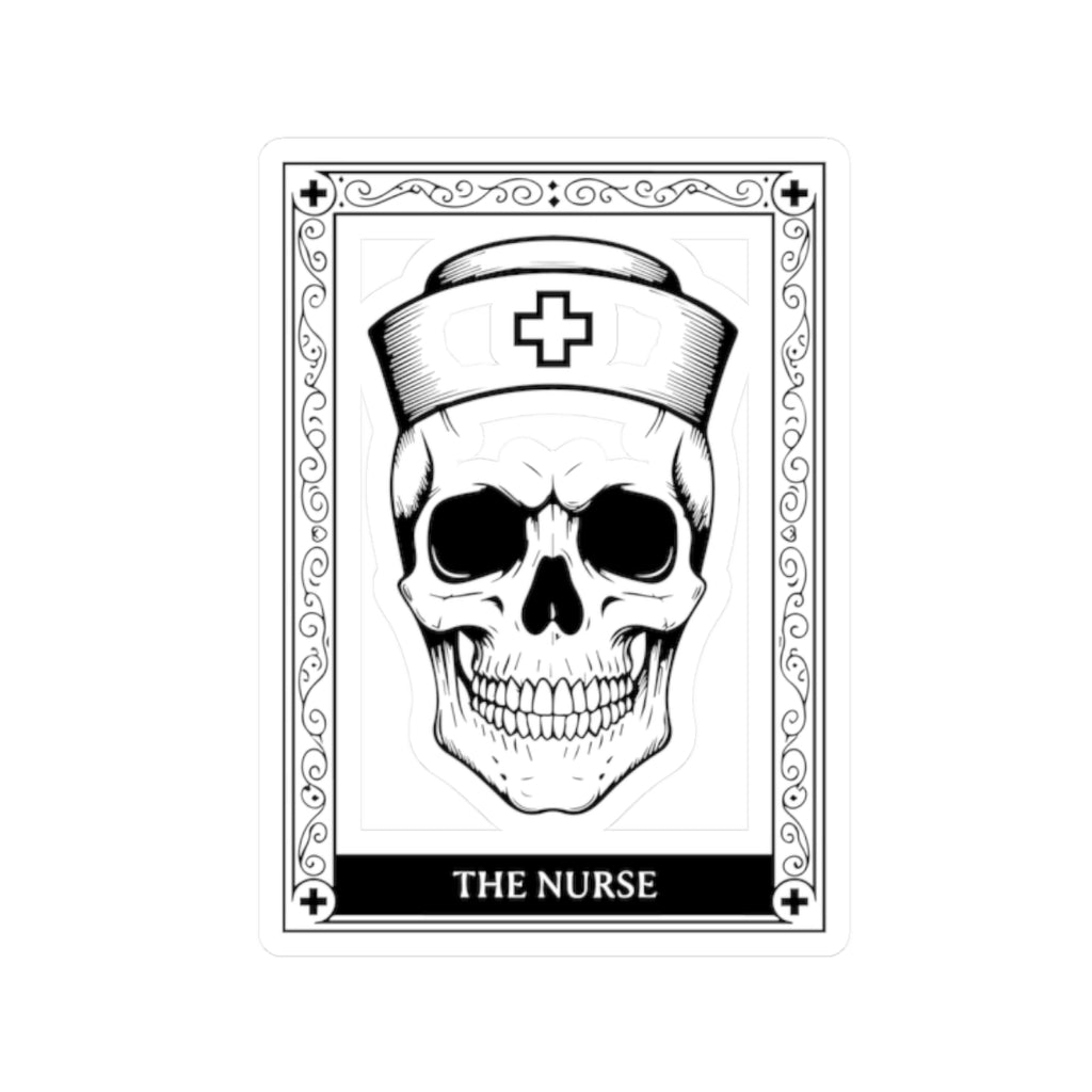 Skull Nurse Kiss-Cut Sticker — Gothic Medical Laptop Decal