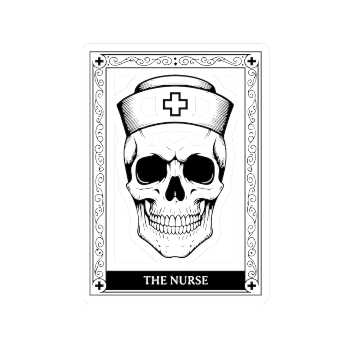 Skull Nurse Kiss-Cut Sticker — Gothic Medical Laptop Decal