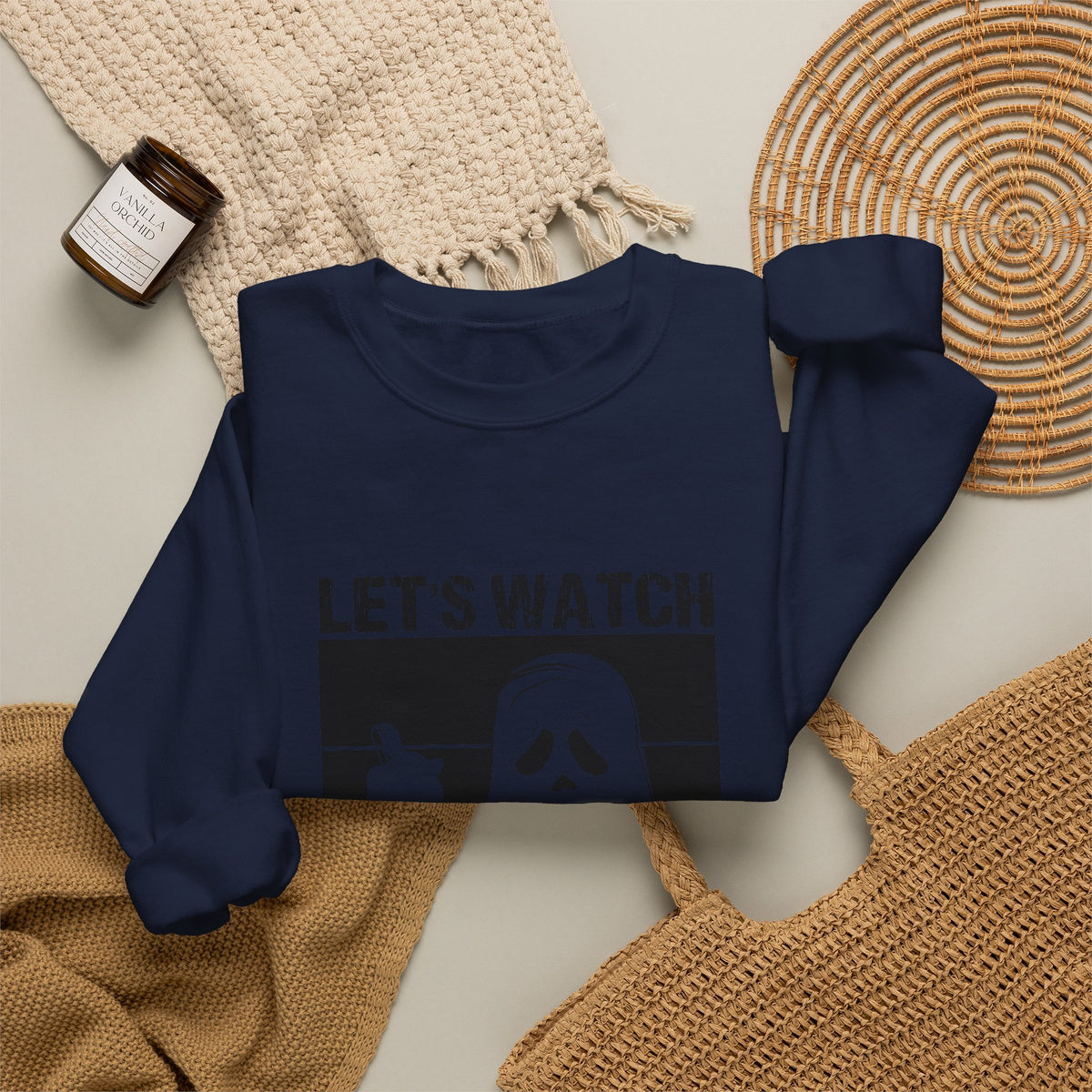 Horror Movie Crewneck Sweatshirt - "Let’s Watch Scary Movies" Ghost Design