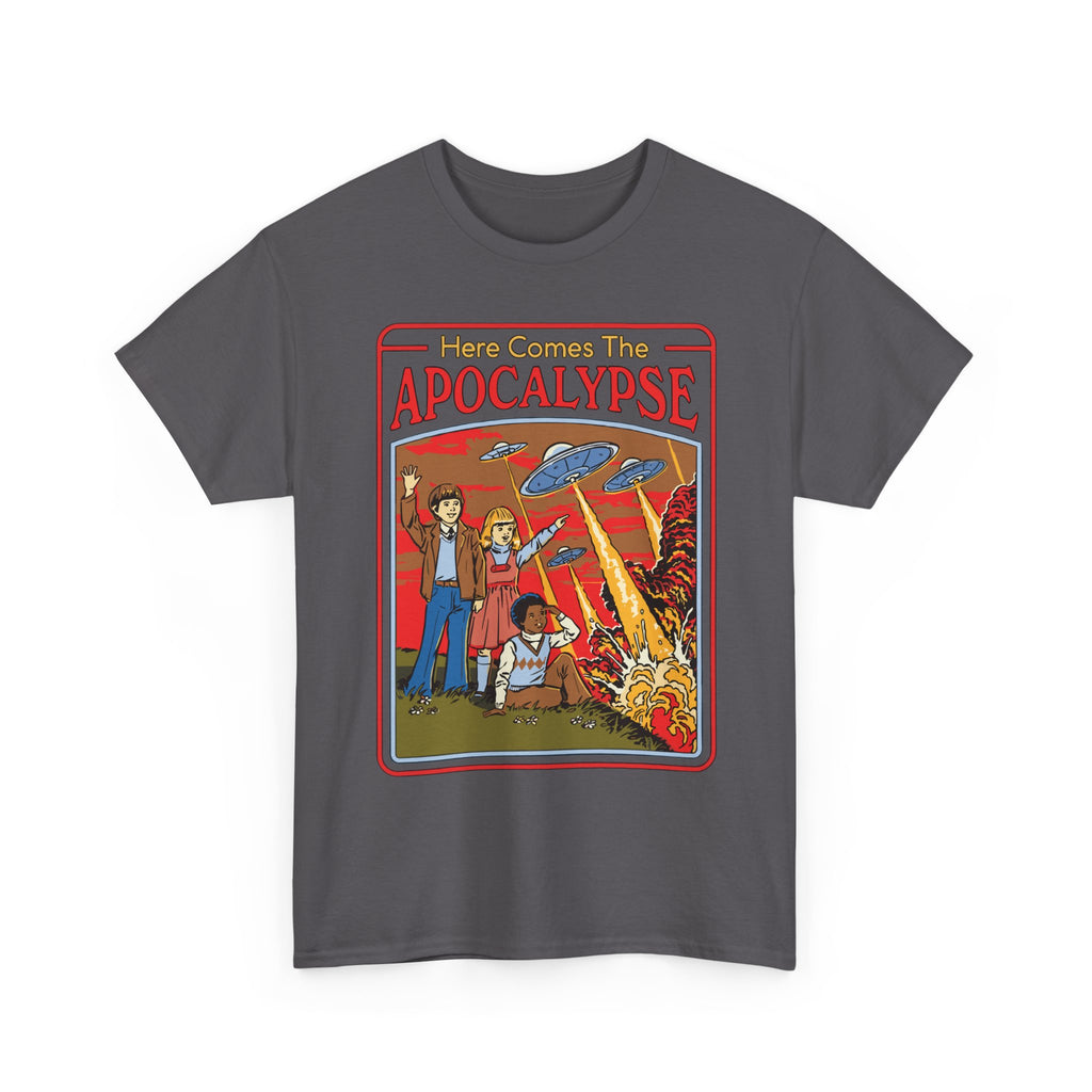 Apocalypse Comic Tee — "Here Comes The Apocalypse" Retro UFO Graphic Shirt