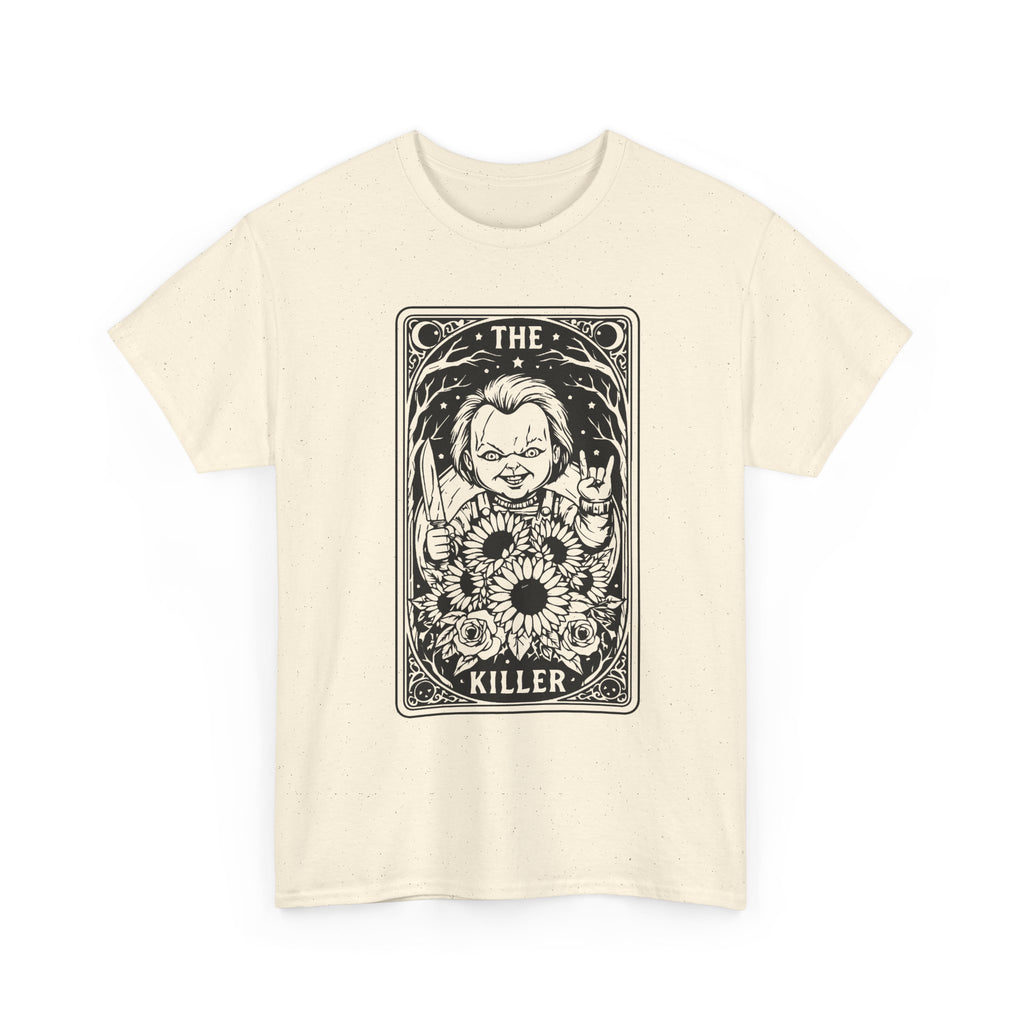 Killer Tarot Tee — Black & White Occult Sunflower Graphic T-Shirt
