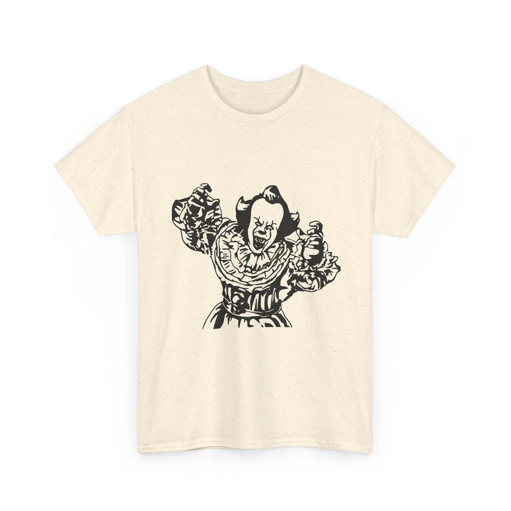 Clown Graphic Tee — Vintage Horror Pennywise-Style Black Illustration