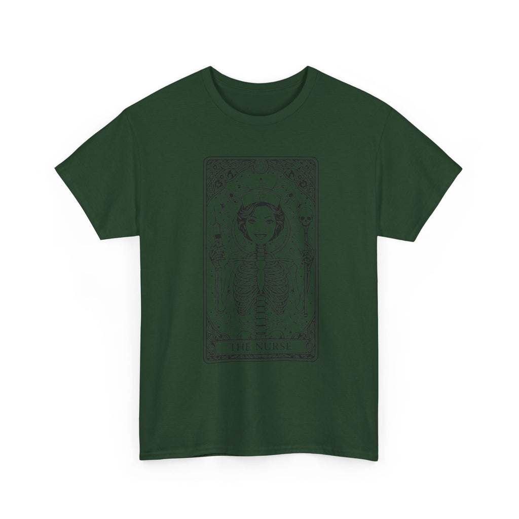 Tarot Nurse Graphic Tee — 'The Nurse' Skeleton Card T-Shirt