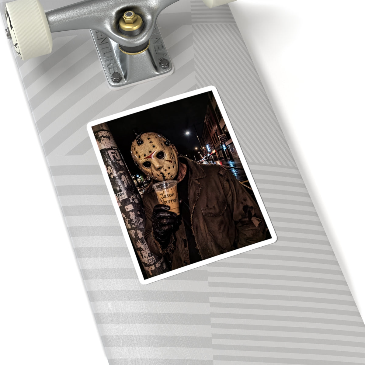 Horror Jason Mask Sticker — Retro Night Street Jason Voorhees Art Kiss-Cut Sticker