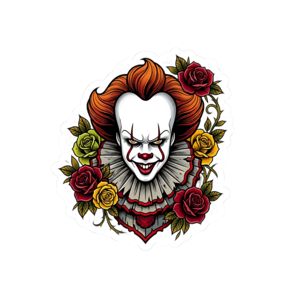 Sticker — Pennywise Horror Clown Floral Kiss-Cut Sticker (Creepy Rose Design)