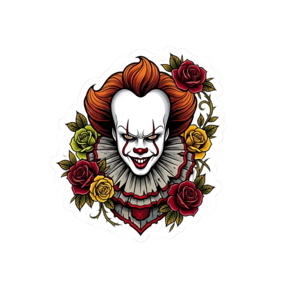 Sticker — Pennywise Horror Clown Floral Kiss-Cut Sticker (Creepy Rose Design)