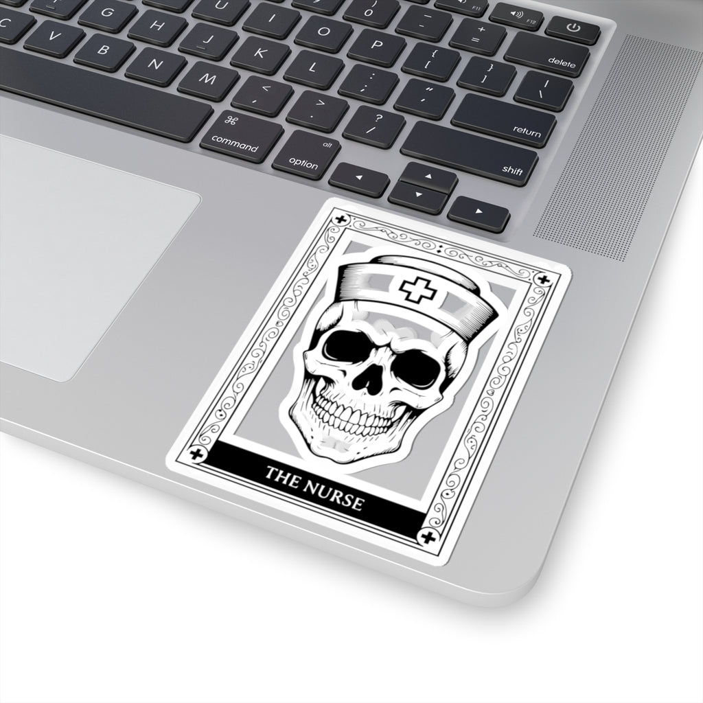 Skull Nurse Kiss-Cut Sticker — Gothic Medical Laptop Decal