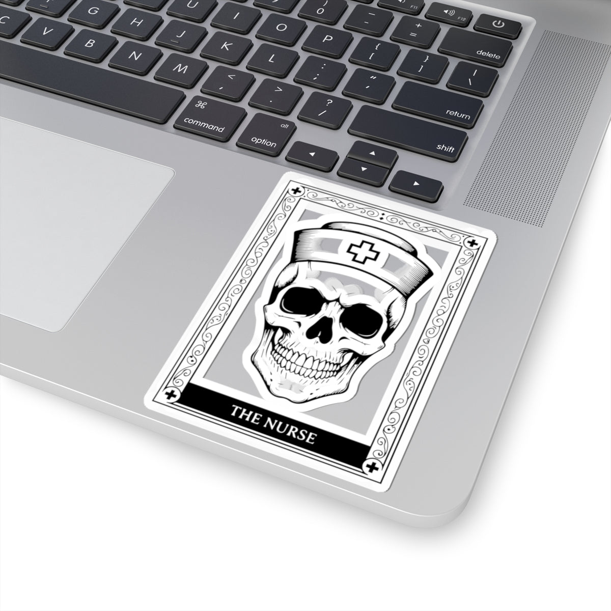 Skull Nurse Kiss-Cut Sticker — Gothic Medical Laptop Decal