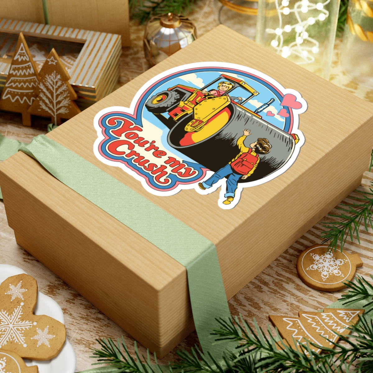 Retro 'You're My Crush' Kiss-Cut Sticker — Cute Steamroller Valentine Decor