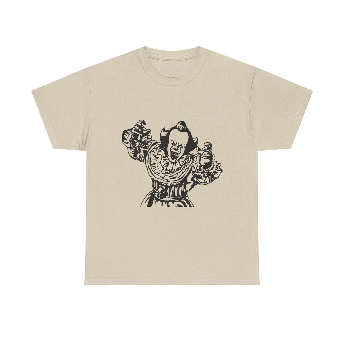 Clown Graphic Tee — Vintage Horror Pennywise-Style Black Illustration