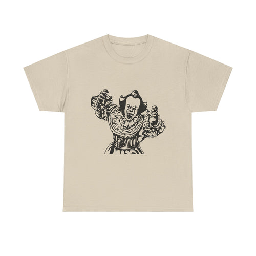 Clown Graphic Tee — Vintage Horror Pennywise-Style Black Illustration