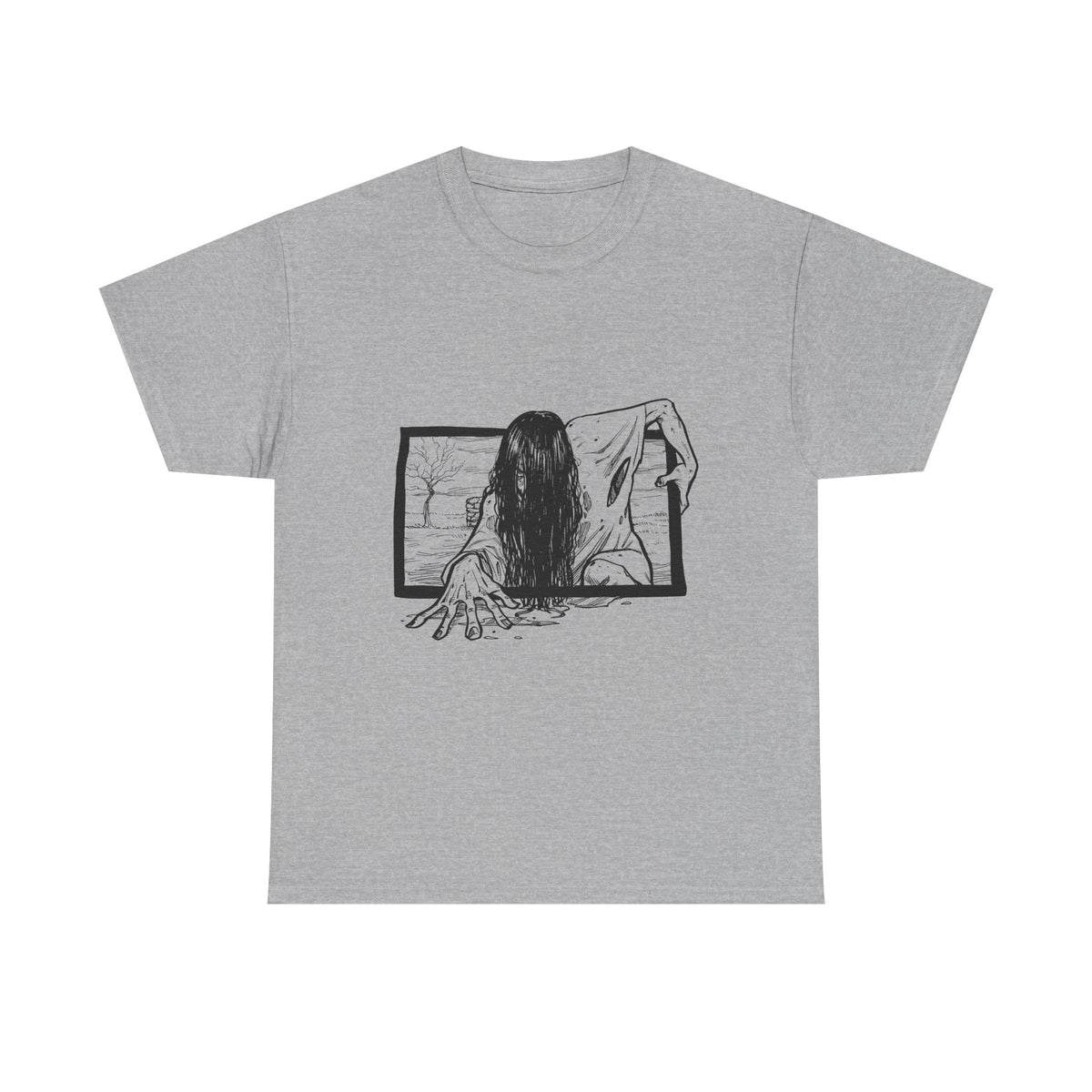 Horror Girl T‑Shirt — Creepy Window Ghost Graphic Tee