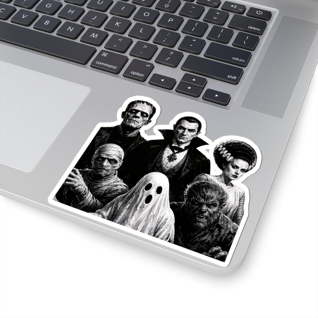 Classic Horror Monsters Kiss-Cut Sticker — Vintage Dracula, Frankenstein, Bride, Mummy & Wolfman Decal