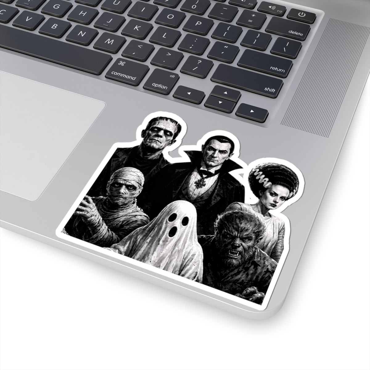 Classic Horror Monsters Kiss-Cut Sticker — Vintage Dracula, Frankenstein, Bride, Mummy & Wolfman Decal