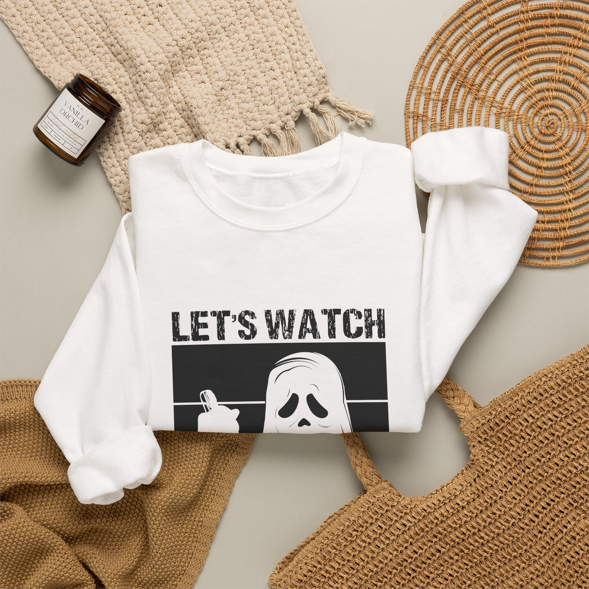 Horror Movie Crewneck Sweatshirt - "Let’s Watch Scary Movies" Ghost Design