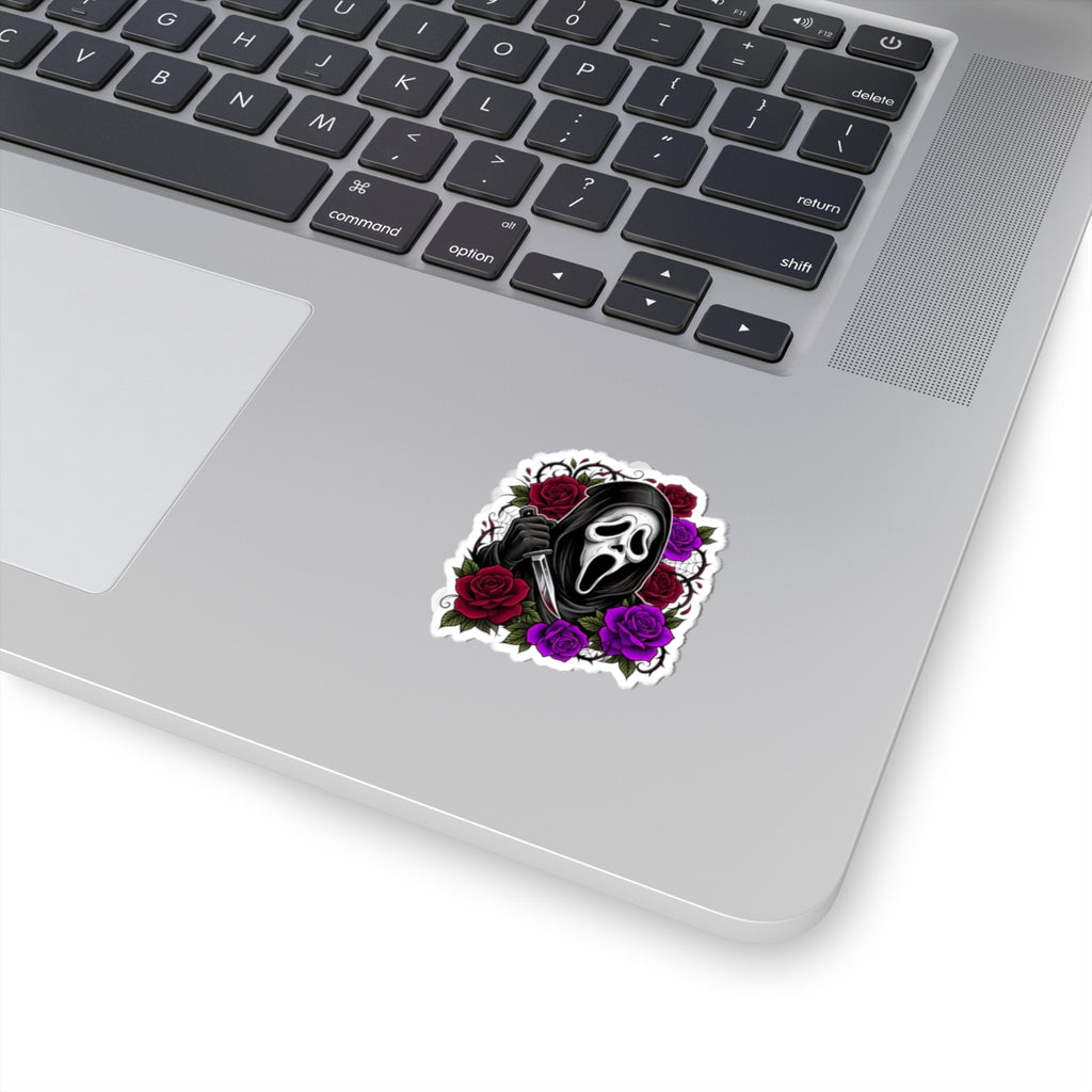 Sticker — Scream Mask Knife with Red & Purple Roses Kiss-Cut Sticker