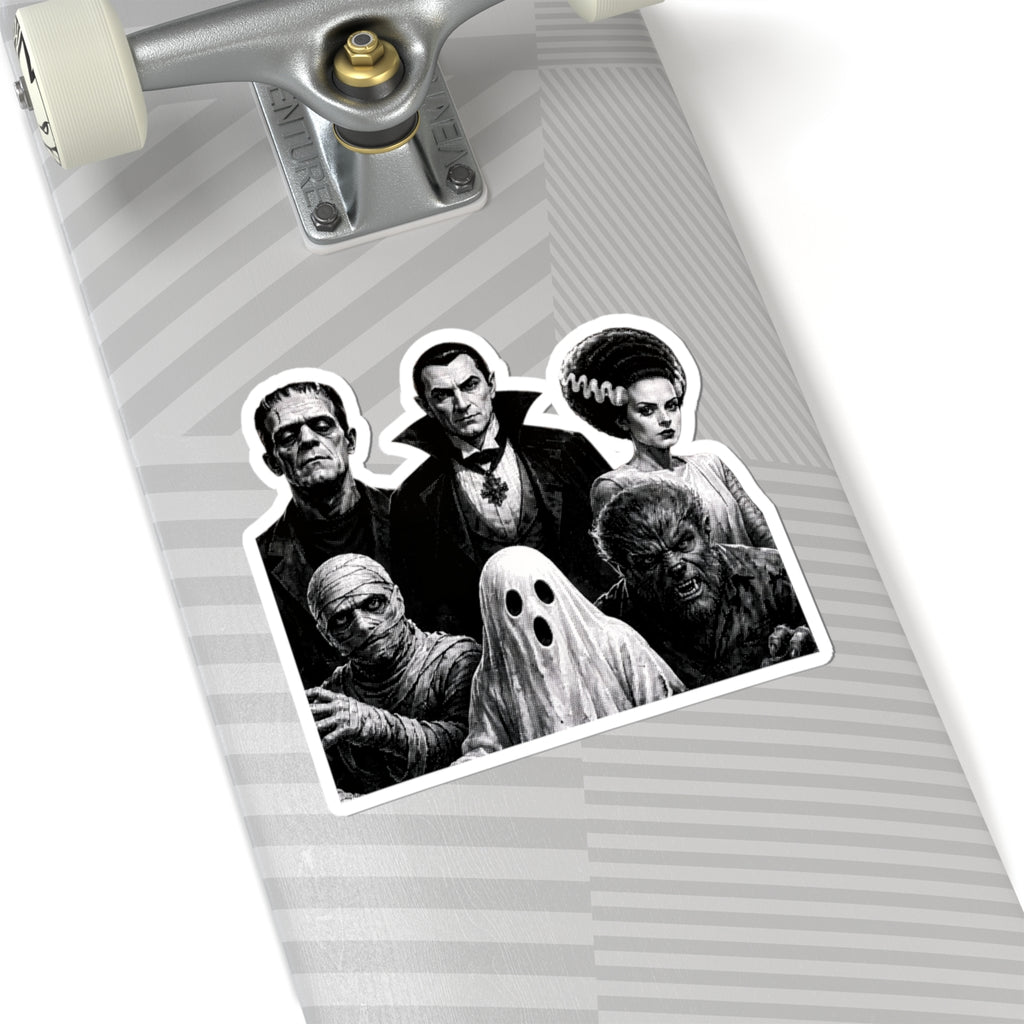 Classic Horror Monsters Kiss-Cut Sticker — Vintage Dracula, Frankenstein, Bride, Mummy & Wolfman Decal