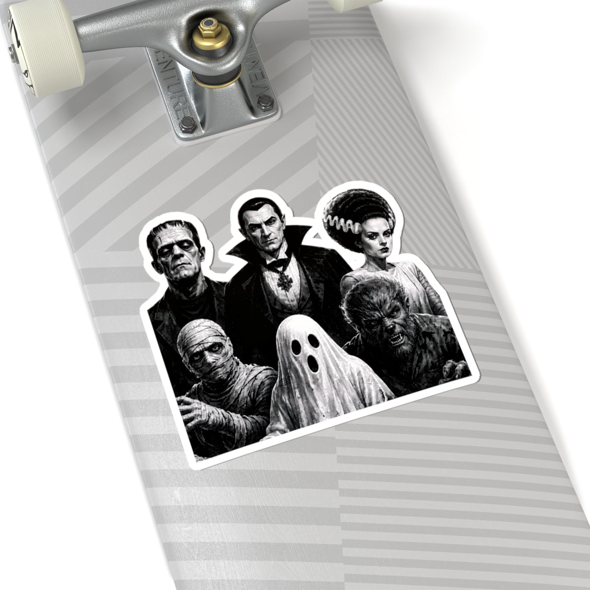 Classic Horror Monsters Kiss-Cut Sticker — Vintage Dracula, Frankenstein, Bride, Mummy & Wolfman Decal
