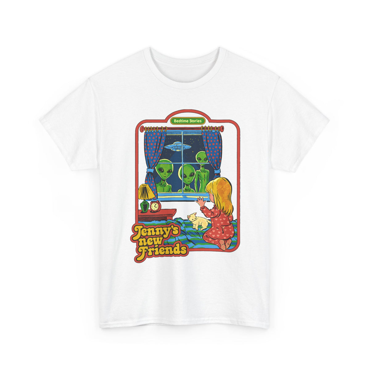 Vintage Kid & Aliens Tee — "Jenny's New Friends" Retro Graphic T-Shirt