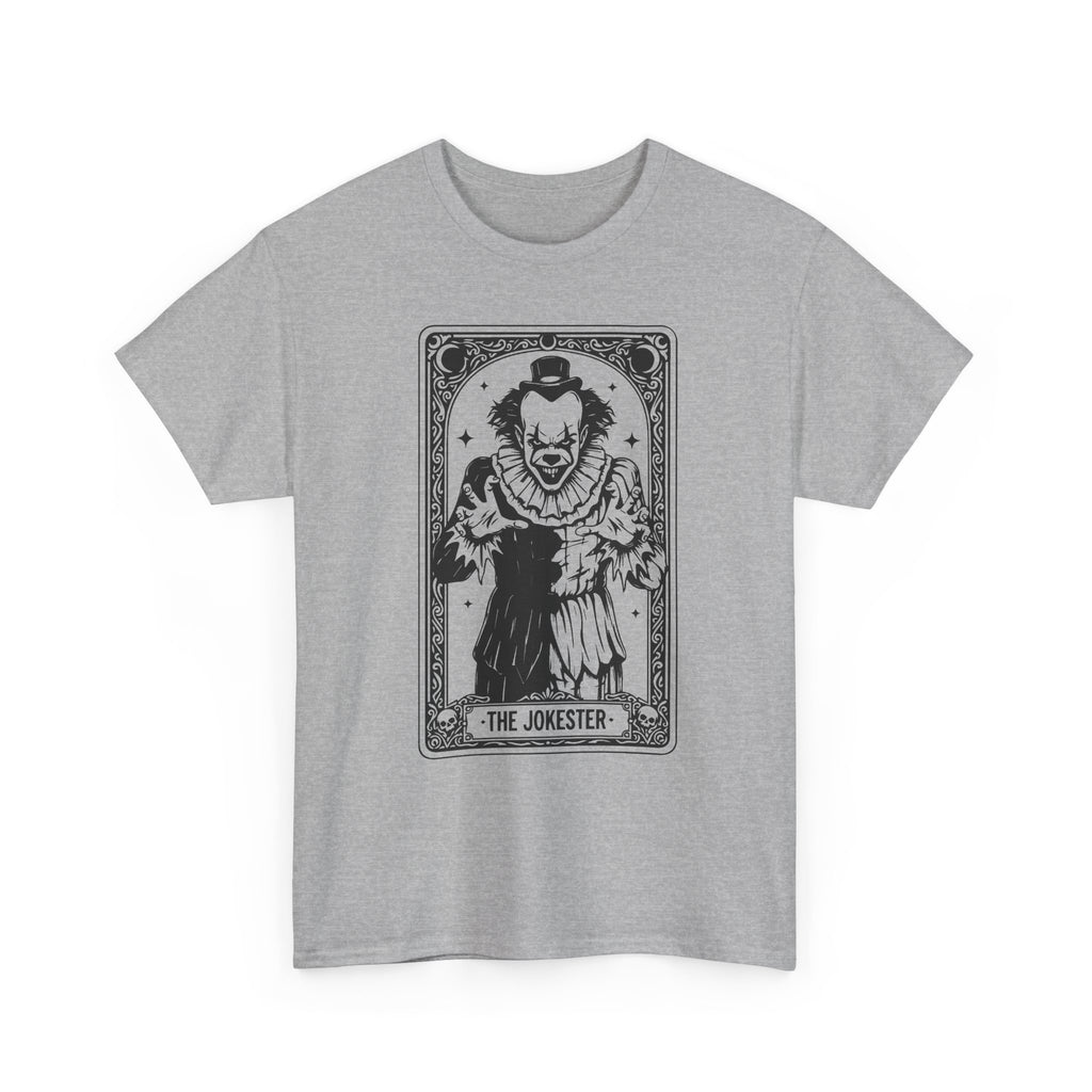 The Jokester Tarot Tee — Vintage Black & White Clown Graphic T‑Shirt