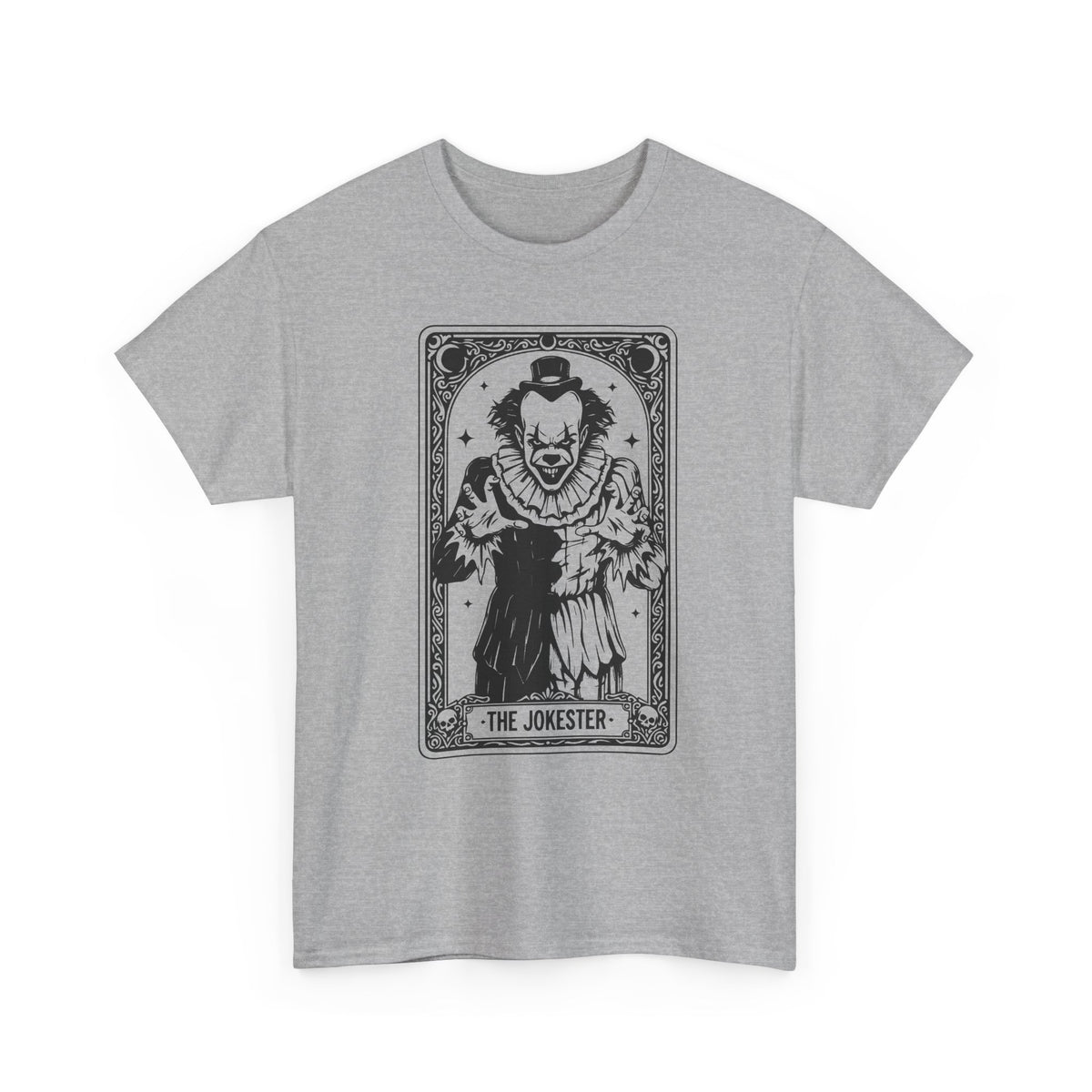 The Jokester Tarot Tee — Vintage Black & White Clown Graphic T‑Shirt