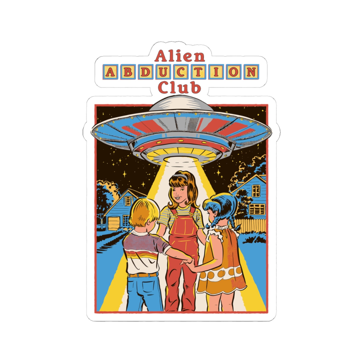 Alien Abduction Club Retro Sticker — Vintage Sci‑Fi Kiss‑Cut Decal