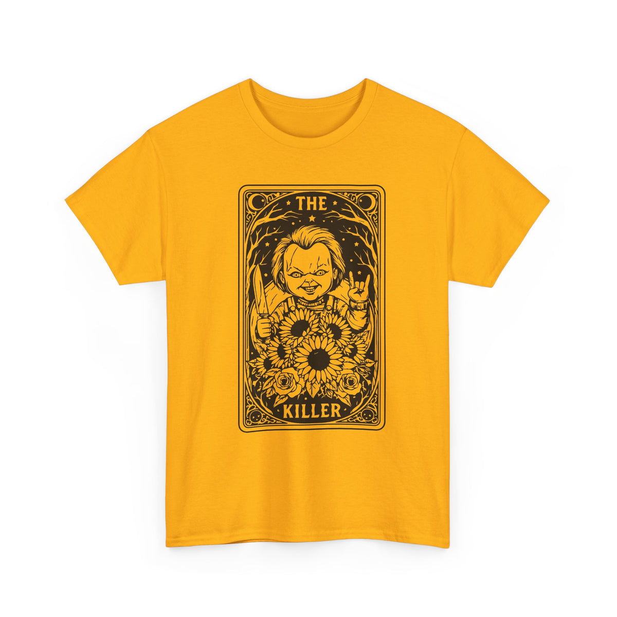 Killer Tarot Tee — Black & White Occult Sunflower Graphic T-Shirt