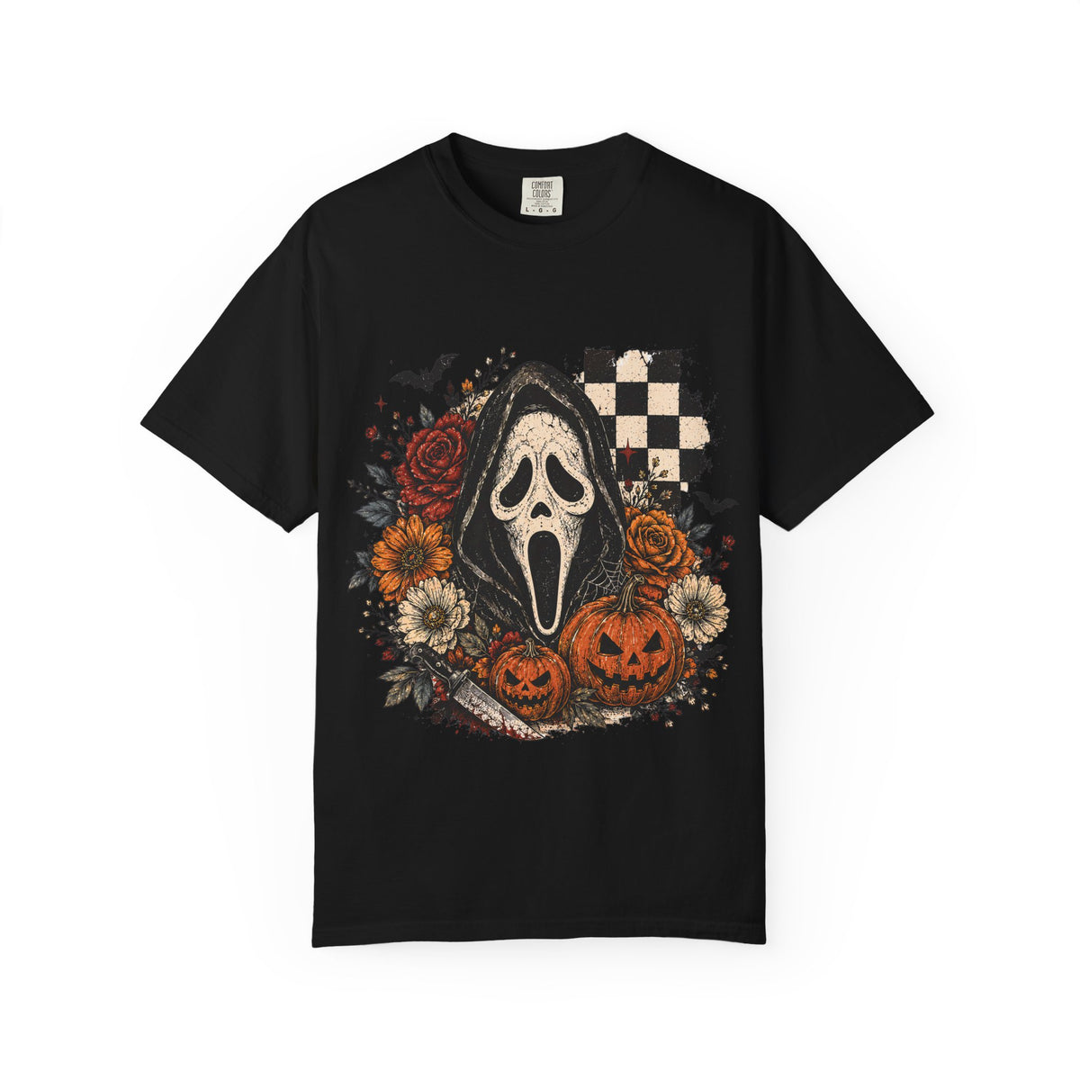Scream Mask Halloween T‑Shirt — Vintage Pumpkin & Floral Horror Tee