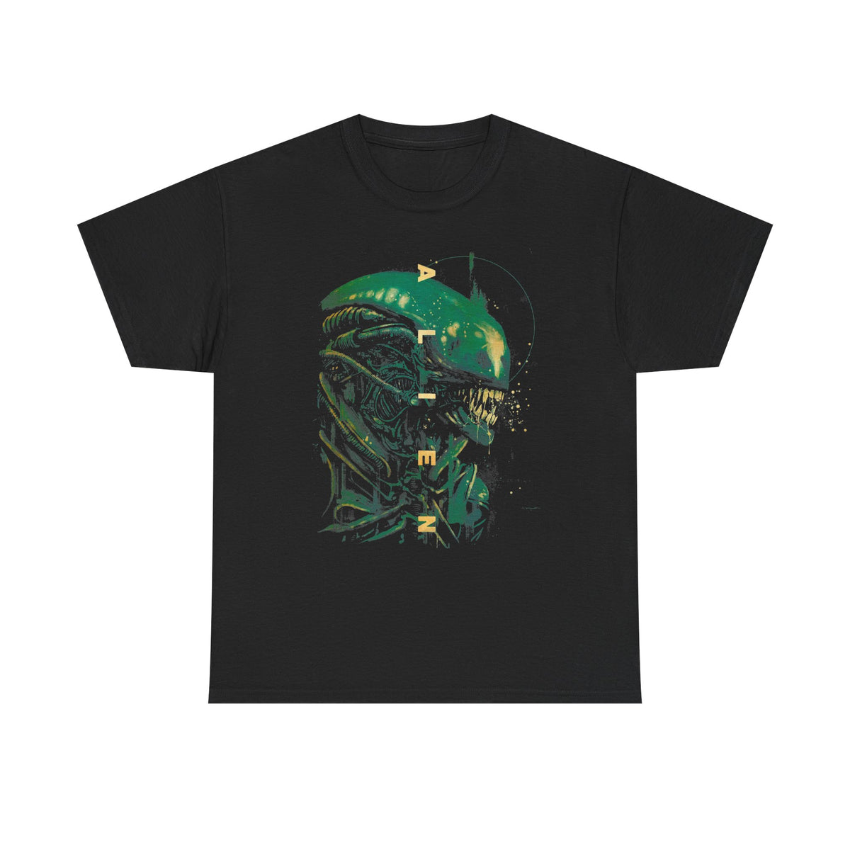 Alien Skull Graphic T-Shirt – Green Sci‑Fi Predator Illustration Tee