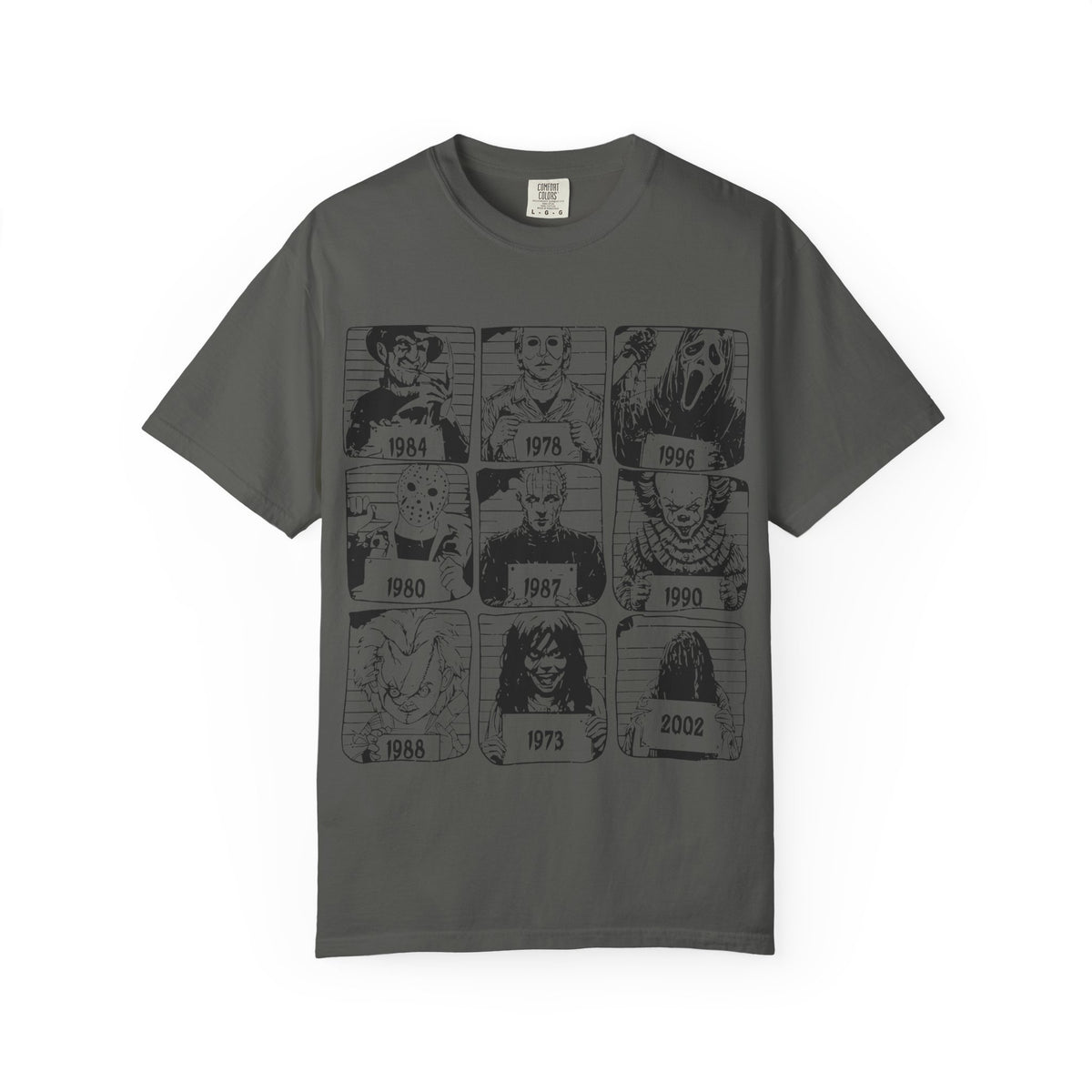 Horror Manga Years Grid T-Shirt — Vintage Anime Faces 1973–2002