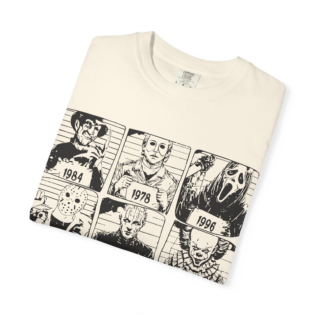 Horror Manga Years Grid T-Shirt — Vintage Anime Faces 1973–2002