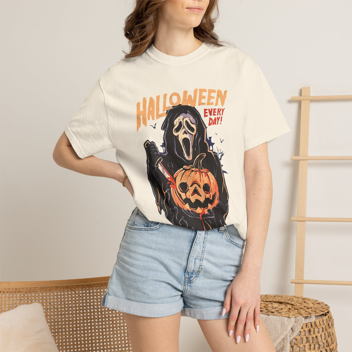 Halloween Every Day T-Shirt — Scream Mask & Jack-o'-Lantern Graphic