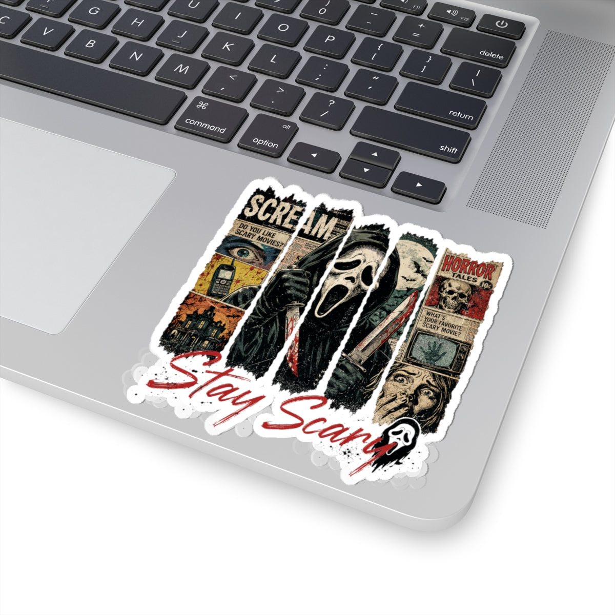 Stay Scary Horror Sticker — Scream Mask Kiss-Cut Decal