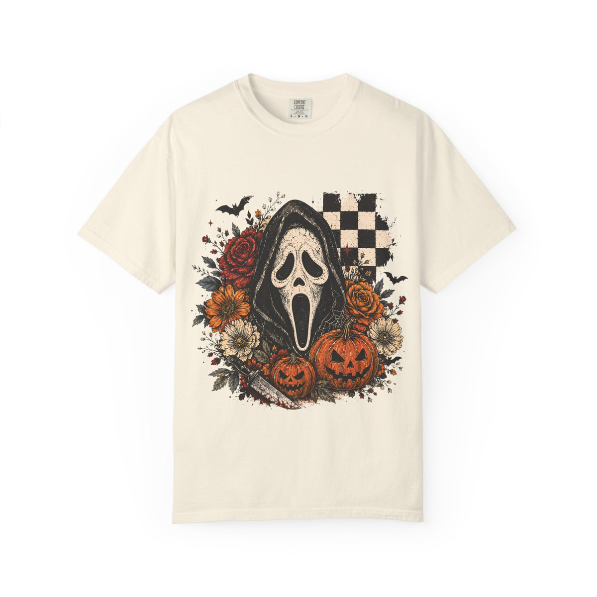 Scream Mask Halloween T‑Shirt — Vintage Pumpkin & Floral Horror Tee