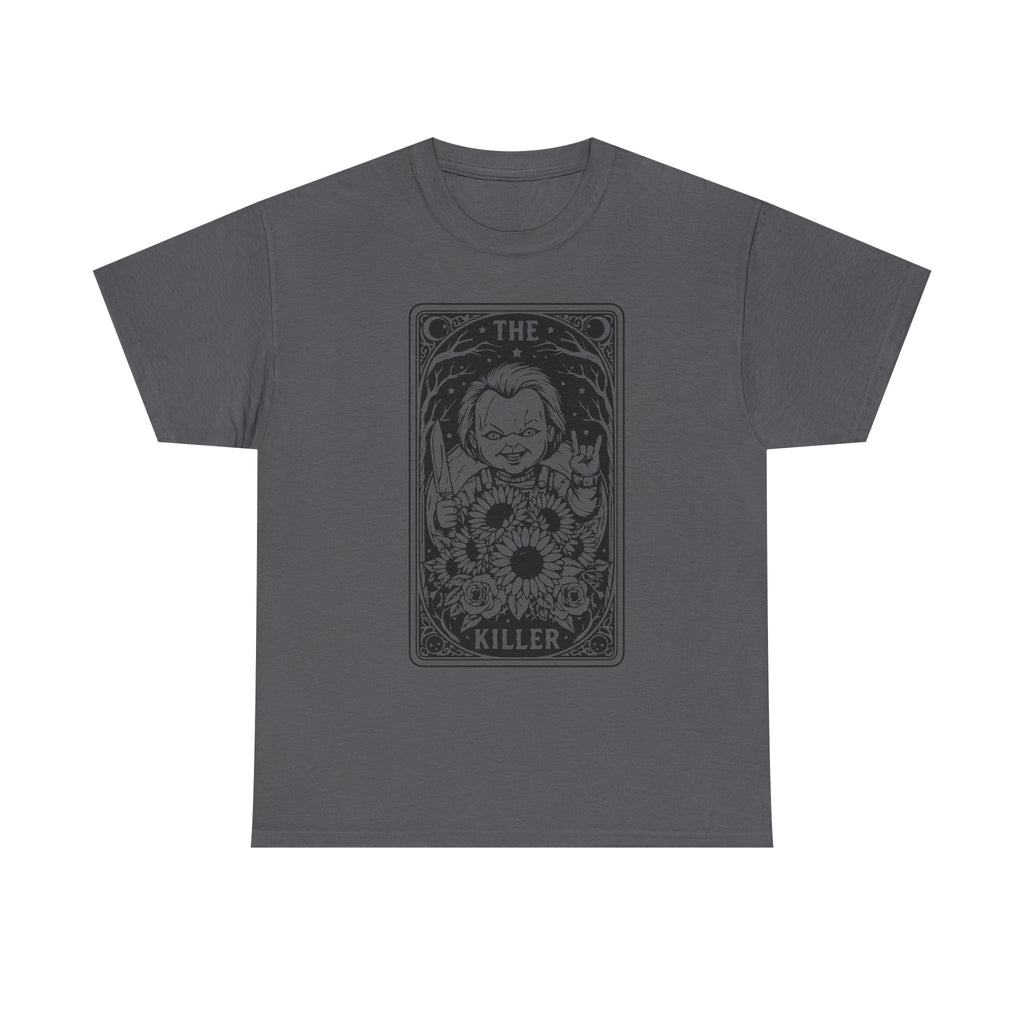 Killer Tarot Tee — Black & White Occult Sunflower Graphic T-Shirt