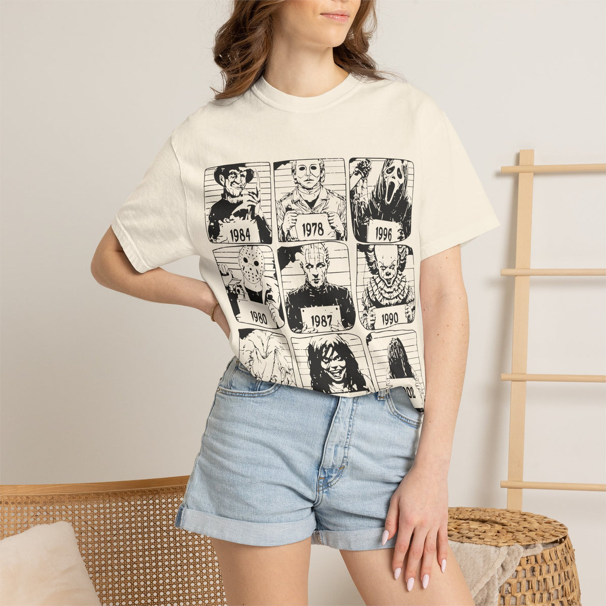 Horror Manga Years Grid T-Shirt — Vintage Anime Faces 1973–2002