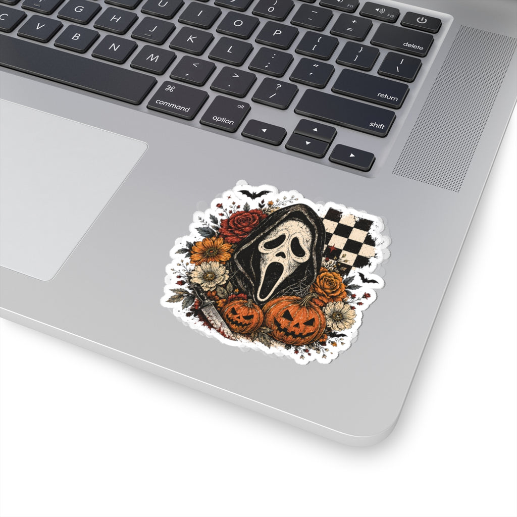 Halloween Scream Mask Kiss-Cut Sticker – Spooky Pumpkins & Roses