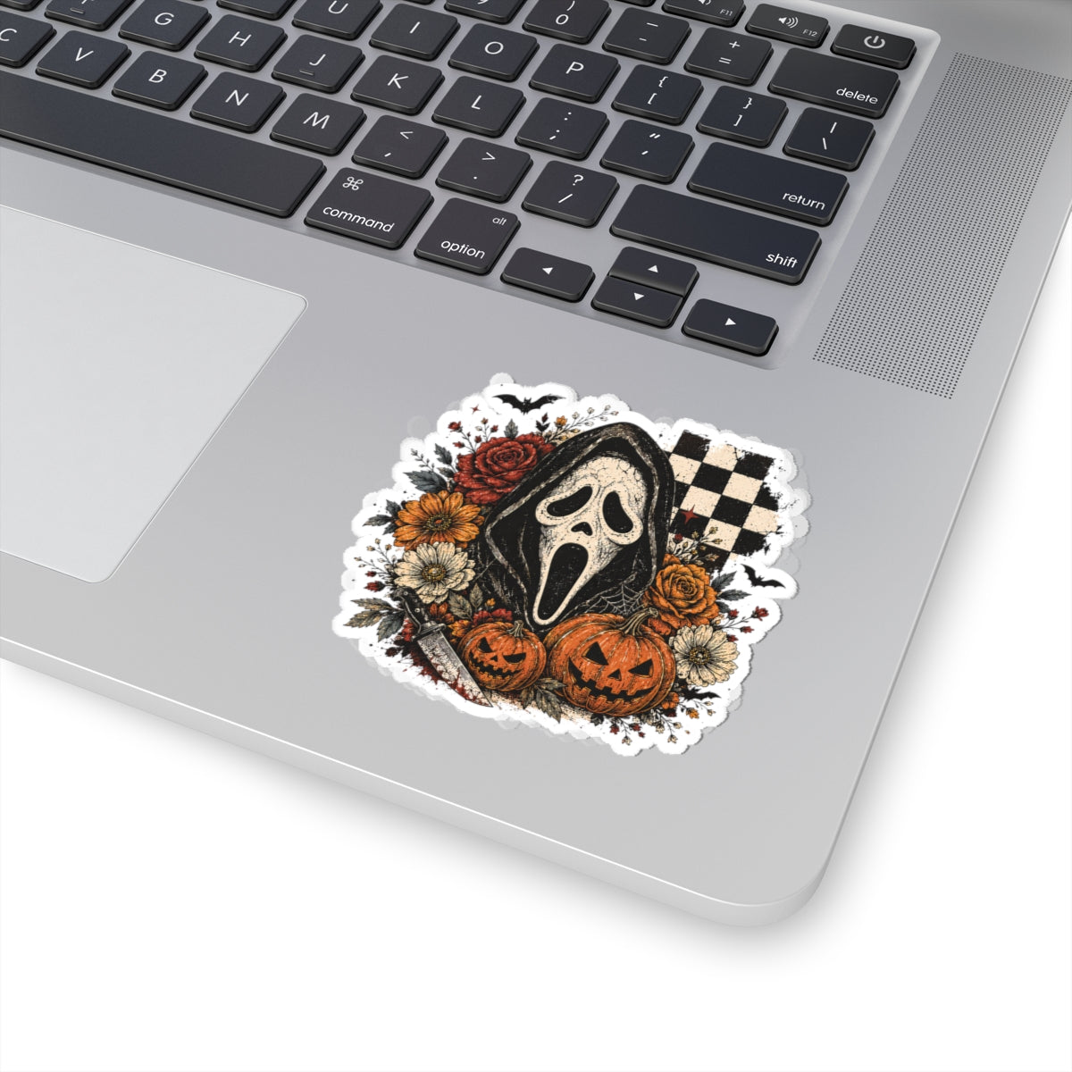 Halloween Scream Mask Kiss-Cut Sticker – Spooky Pumpkins & Roses